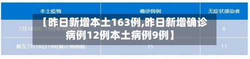 【昨日新增本土163例,昨日新增确诊病例12例本土病例9例】