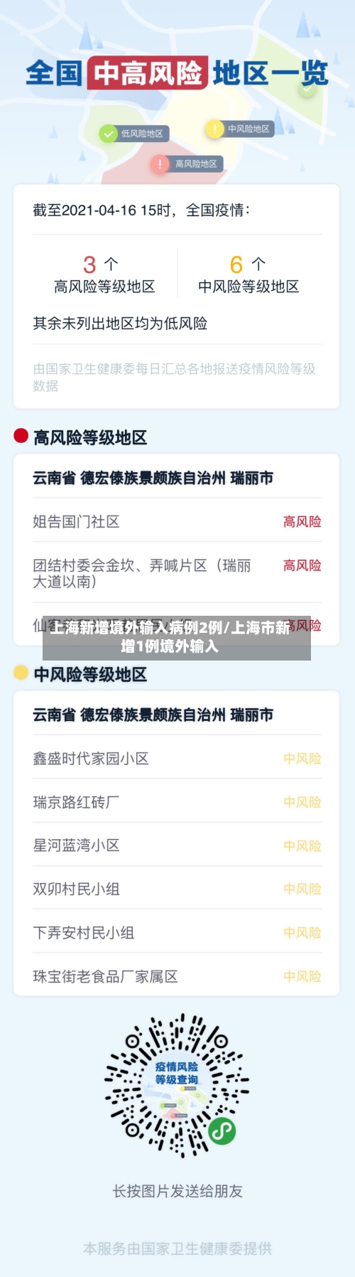 上海新增境外输入病例2例/上海市新增1例境外输入